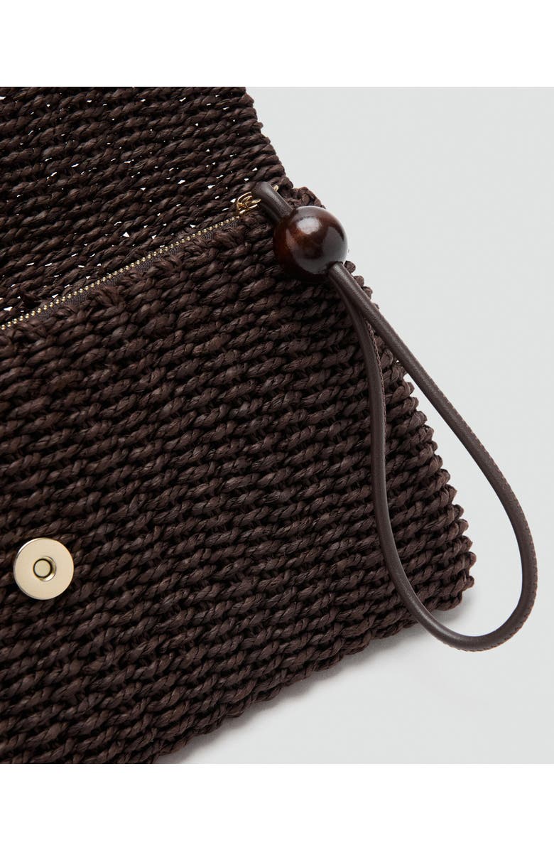 MANGO Woven Raffia Pouch, Alternate, color, Chocolate
