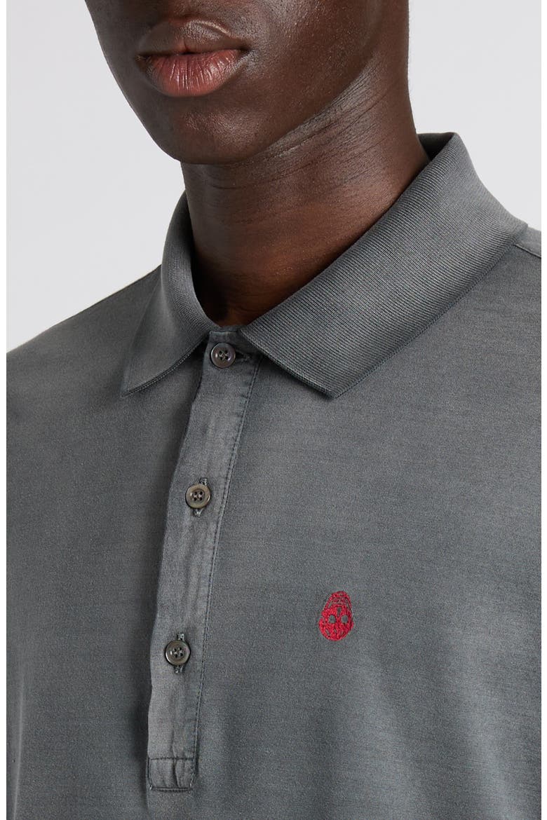 Embroidered Skull Ombré Oversize Cotton Polo, Alternate, color, BLACK