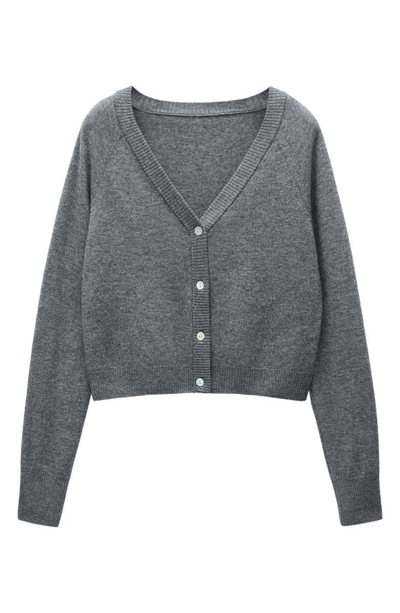 MANGO Wool V-Neck Cardigan, Alternate, color, Dark Heather Grey