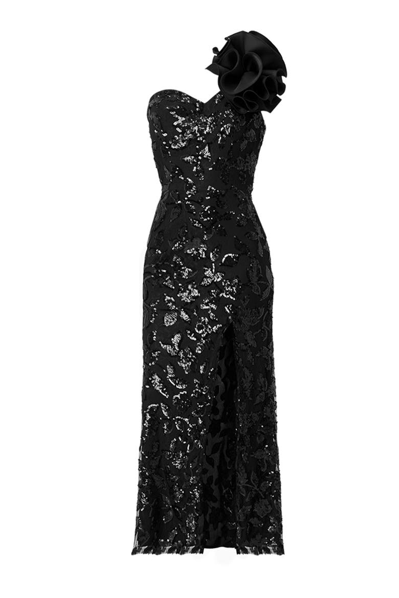 Long Evening Dress with Bow, Alternate, color, Black
