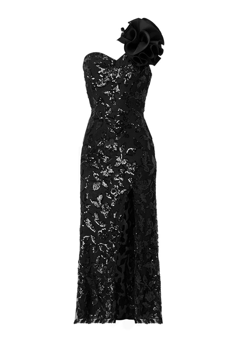 IVONNE Long Evening Dress with Bow, Alternate, color, Black
