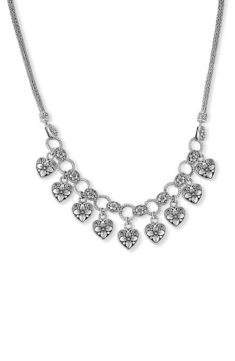 SAMUEL B. Sterling Silver Floral Heart Charm Frontal Necklace, Main, color, 
