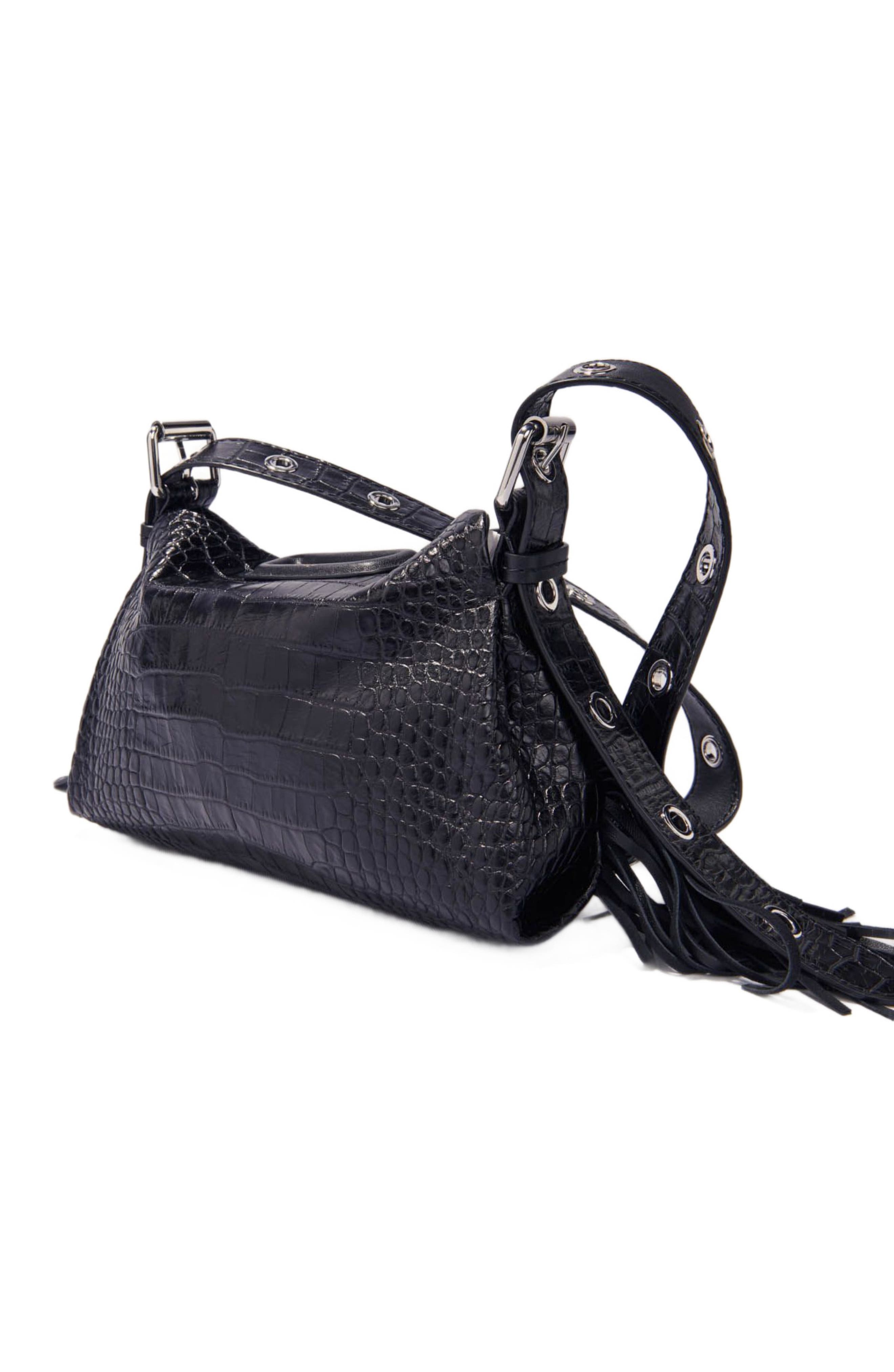 maje Miss M mini embossed leather bag, Alternate, color, Black