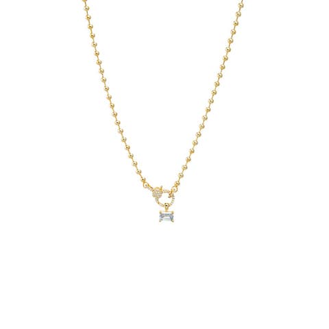 Beaded Ball Chain Clasp Emerald Charm Necklace