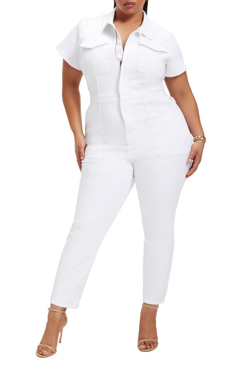 Good American Fit for Success Stretch Cotton Twill Jumpsuit, Alternate, color, Cloud White001