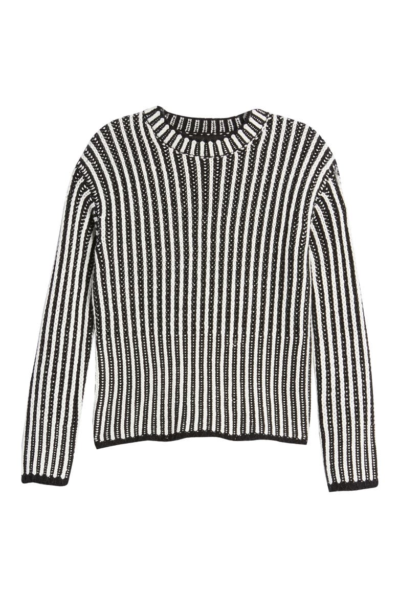 Stripe Mix Color Sweater, Alternate, color, WHITE BLACK COMBO
