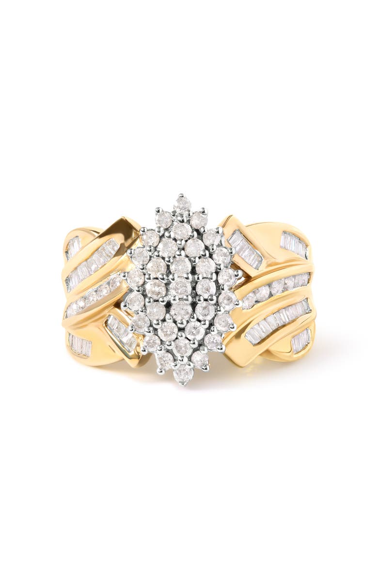 Haus of Brilliance 10K Yellow Gold 1 Cttw Diamond Pear Shaped Cluster Cocktail Ring, Main, color, Yellow