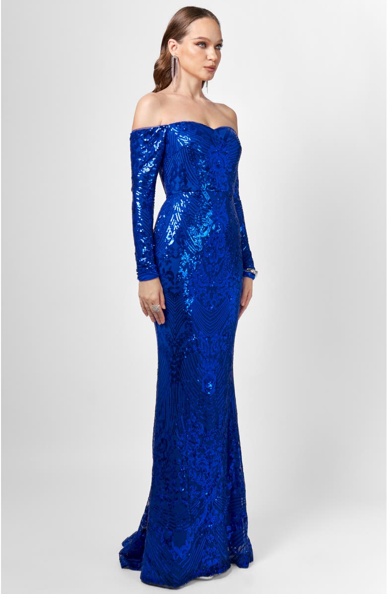 Bariano Zoya Long Sleeve Sequin Gown, Alternate, color, Cobalt