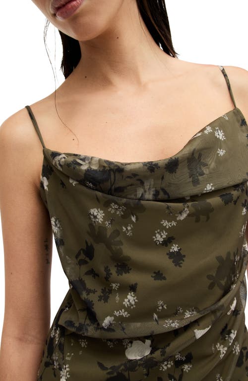 Allsaints Ulla Kora Floral Mesh Slipdress In Khaki Green
