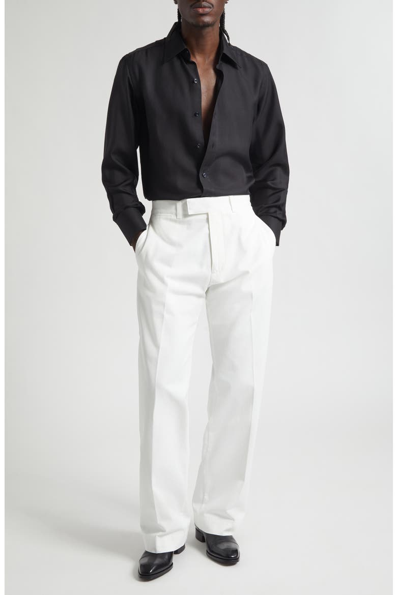 Compact Cotton Drill Wide Leg Pants, Alternate, color, OFF WHITE
