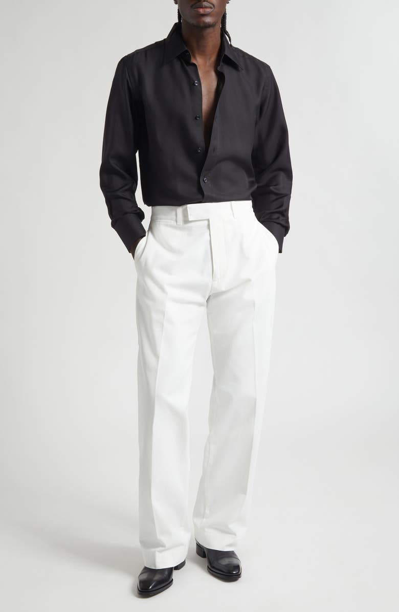 TOM FORD Compact Cotton Drill Wide Leg Pants, Alternate, color, Off White