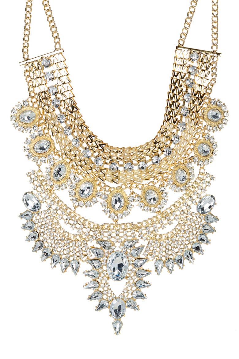 Zania Bib Necklace, Main, color, gold