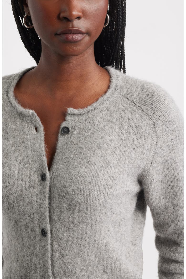 Rolled Crewneck Cardigan, Alternate, color, GREY HEATHER