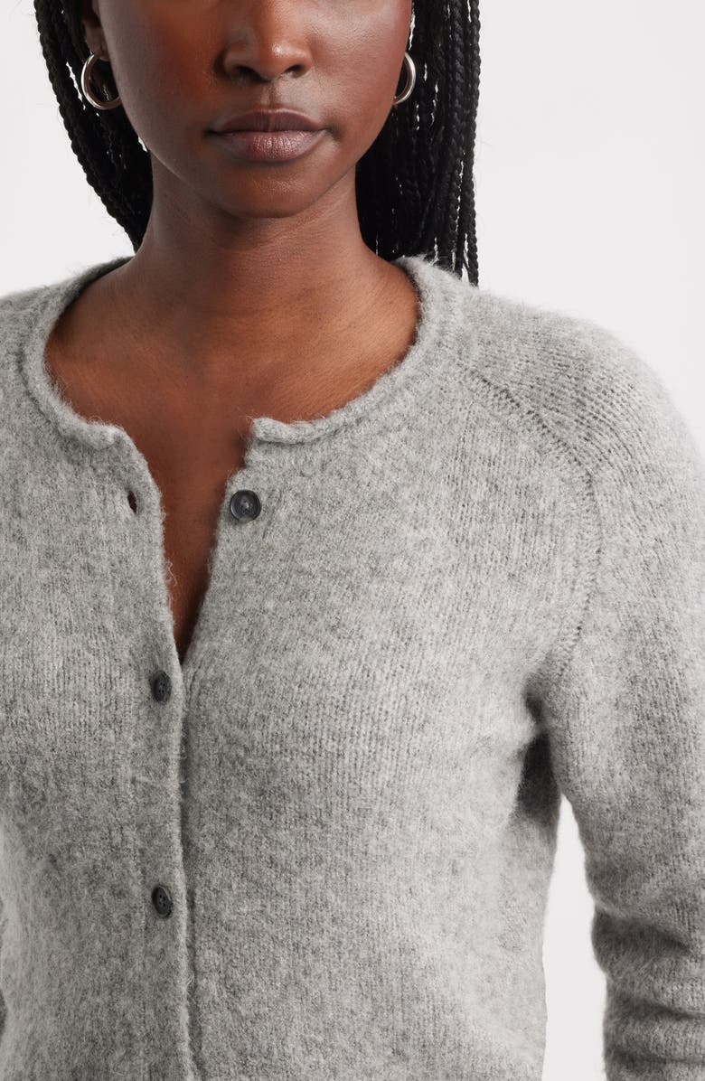 Treasure & Bond Rolled Crewneck Cardigan, Alternate, color, Grey Heather