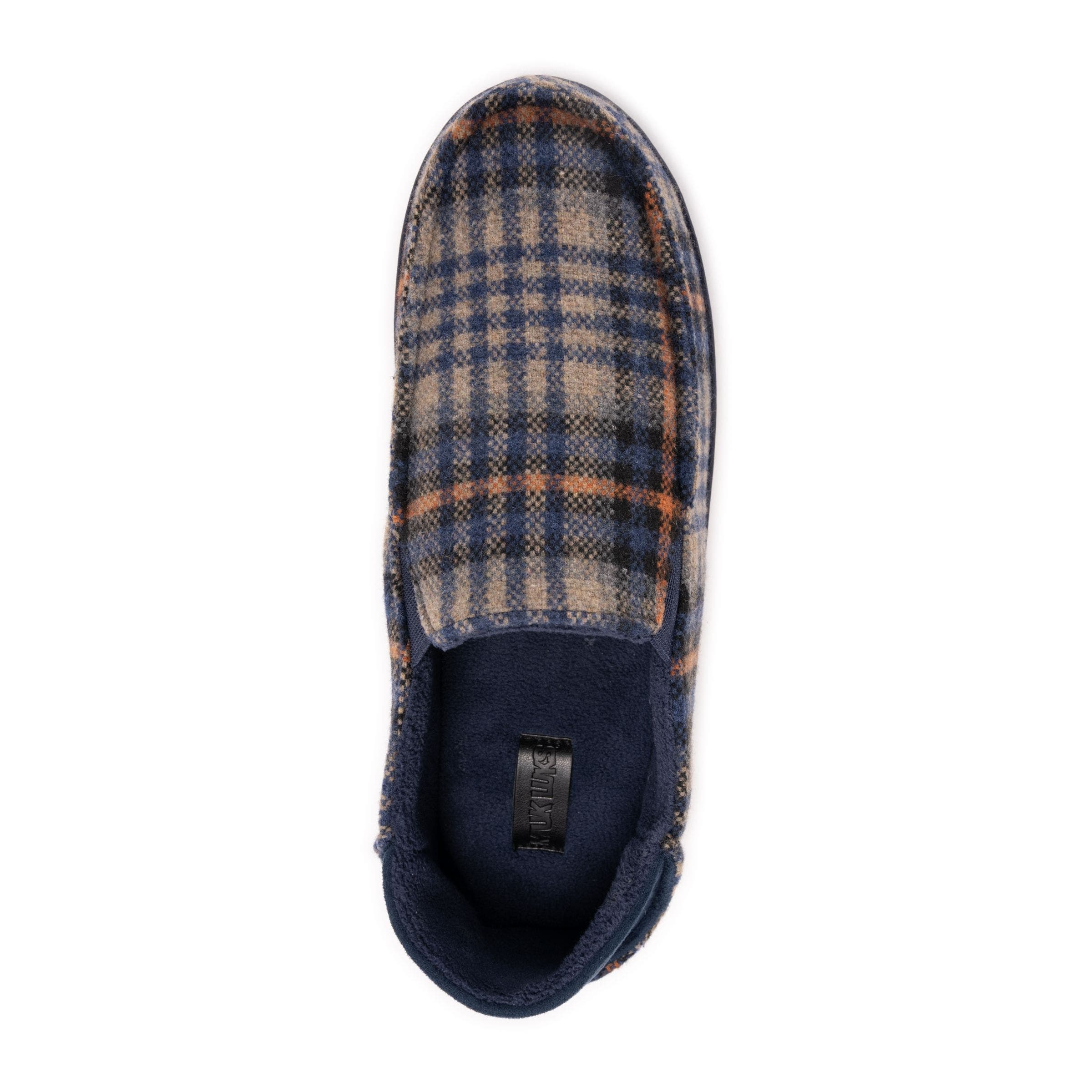 MUK LUKS Owen Step-Down Slipper, Alternate, color, Navy Plaid