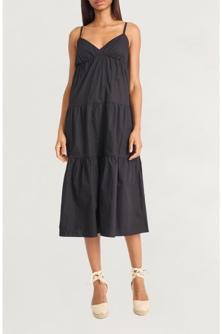 Tiered Midi Dress, Main, color, BLACK