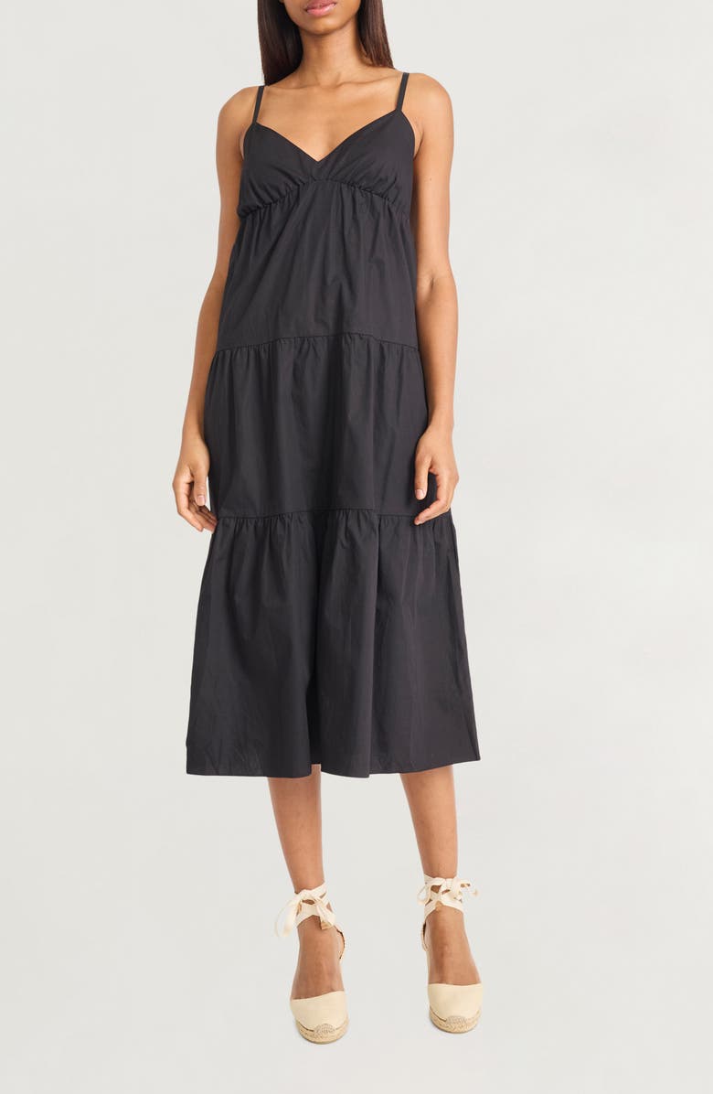 The Good Journey Tiered Midi Dress, Main, color, Black