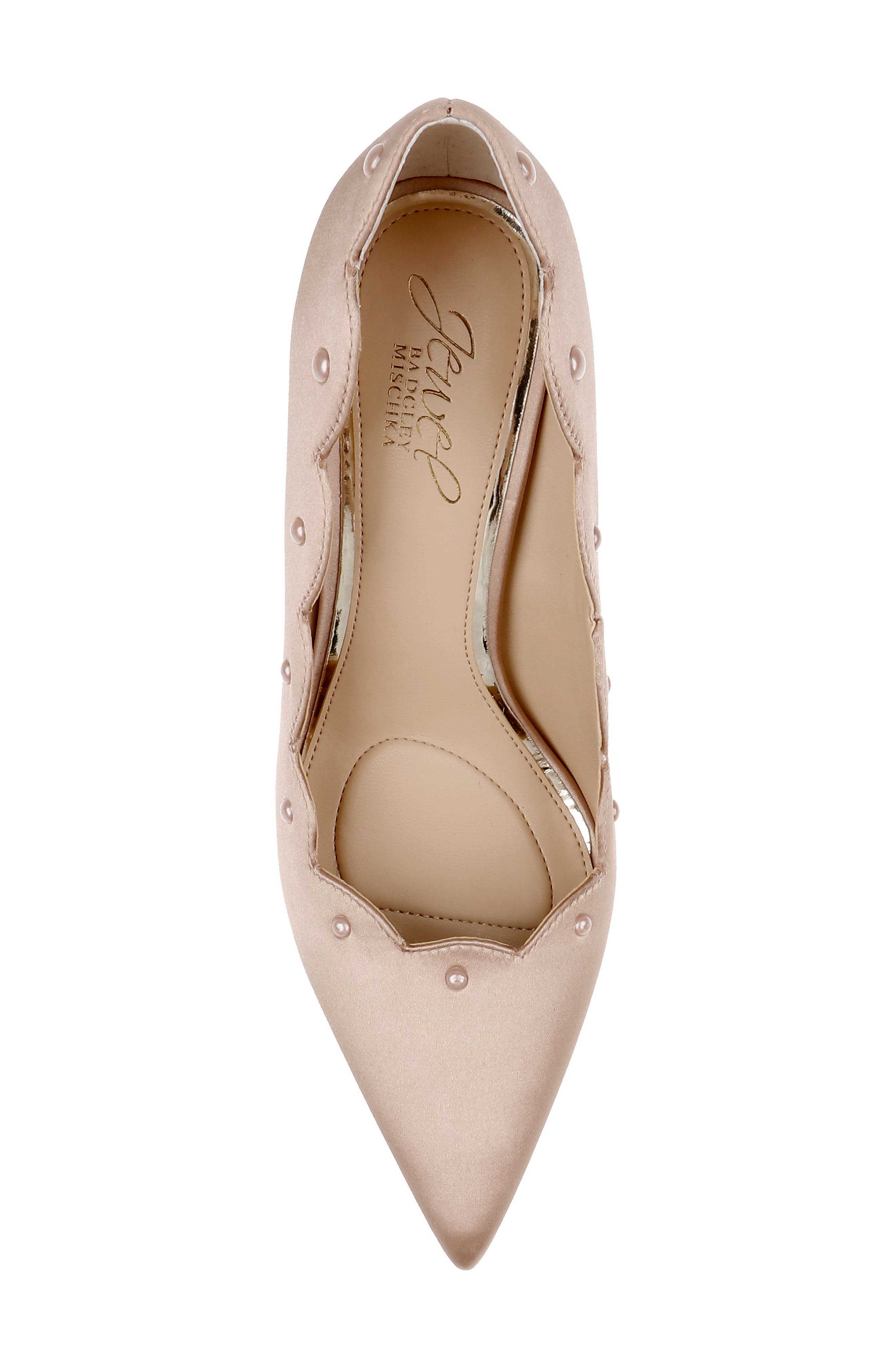 Jewel Badgley Mischka Eleni Pointed Toe Pump, Alternate, color, Beige Satin