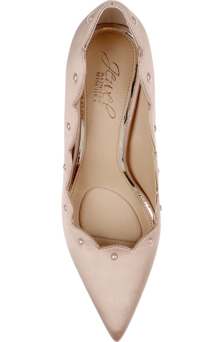 Jewel Badgley Mischka Eleni Pointed Toe Pump, Alternate, color, Beige Satin