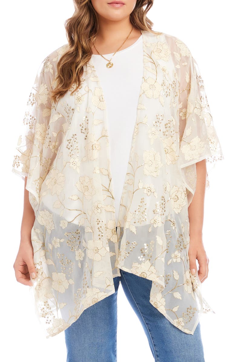 Karen Kane Embroidered Floral Open Front Jacket, Main, color, Off White