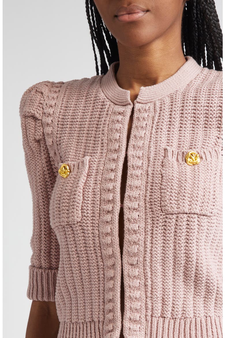 Delilah Puff Sleeve Crop Cardigan, Alternate, color, LIGHT MAUVE/ GOLD