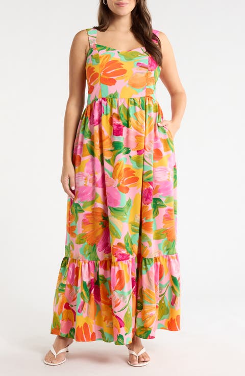 Jovana Floral Smocked Tie Shoulder Maxi Dress