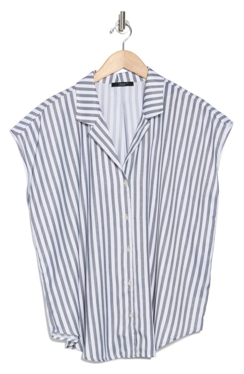 T Tahari Airflow Camp Shirt, Alternate, color, White/ Jet Grey