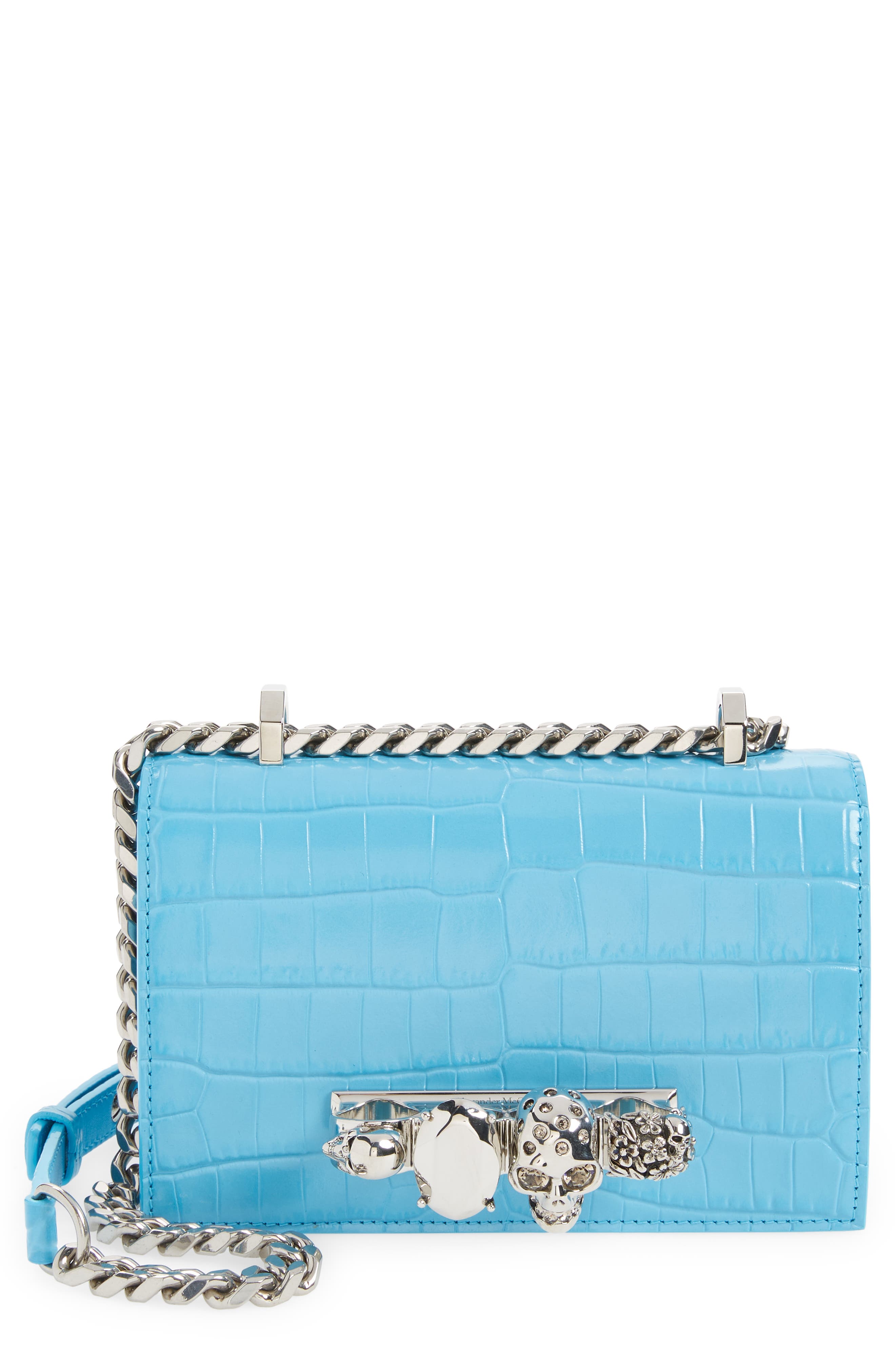 McQueen Alexander McQueen Croc Embossed Leather Shoulder Bag, Main, color, 