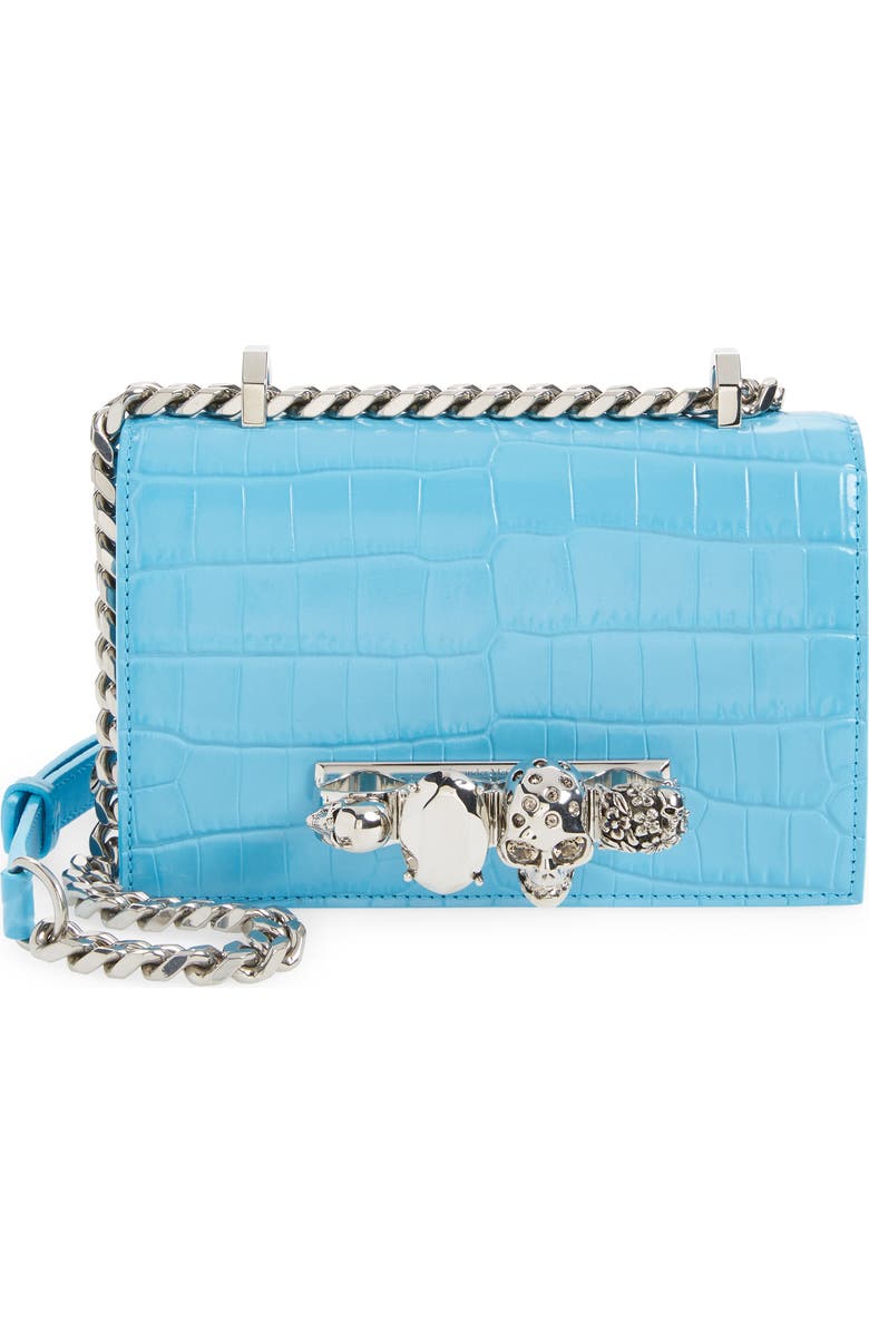 McQueen Alexander McQueen Croc Embossed Leather Shoulder Bag, Main, color,