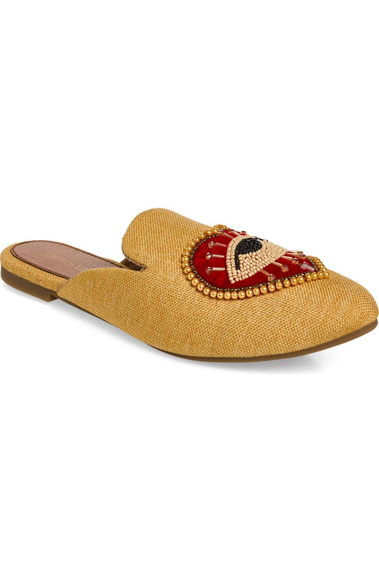 FUCHSIA Heart Eye Embroidered Pointed Toe Mule, Main, color, Light Beige