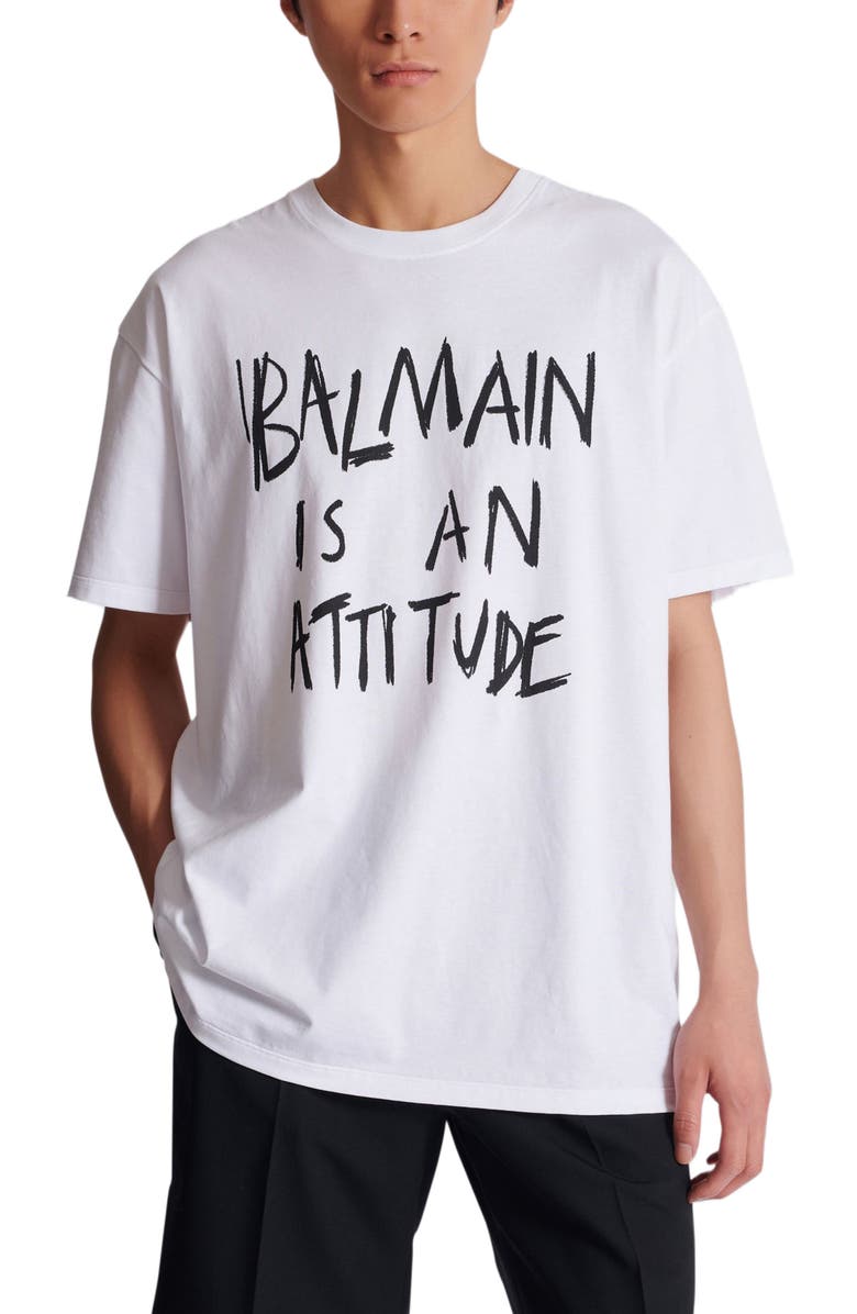 Balmain Coton Printed T-shirt, Alternate, color, White