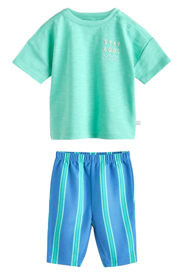 Graphic Cotton T-Shirt & Stripe Pants Set, Main, color, GREEN