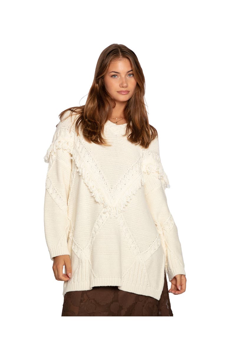 Tassel Line Fringe Oversized Sweater, Main, color, Natural