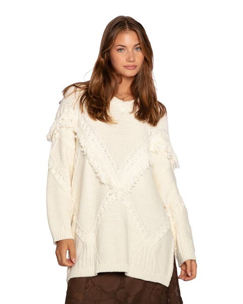 Tassel Line Fringe Oversized Sweater
