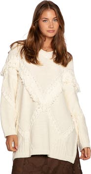 Belle & Bloom Tassel Line Fringe Oversized Sweater