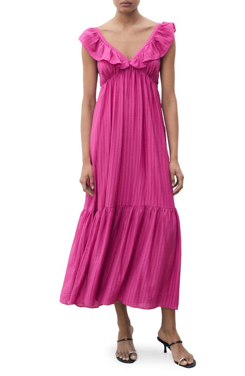 Mango Long Dress With Ruffle Neckline Fuchsia In Pink