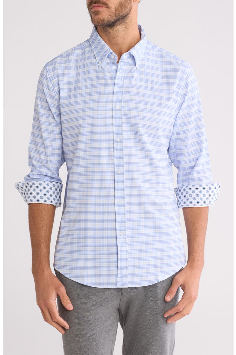 Gingham Tech Comfort Long Sleeve Button-Up Shirt, Main, color, WHITE