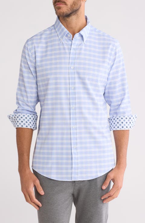 Gingham Tech Comfort Long Sleeve Button-Up Shirt