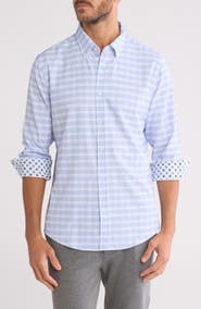 DENIM AND FLOWER Gingham Tech Comfort Long Sleeve Button-Up Shirt