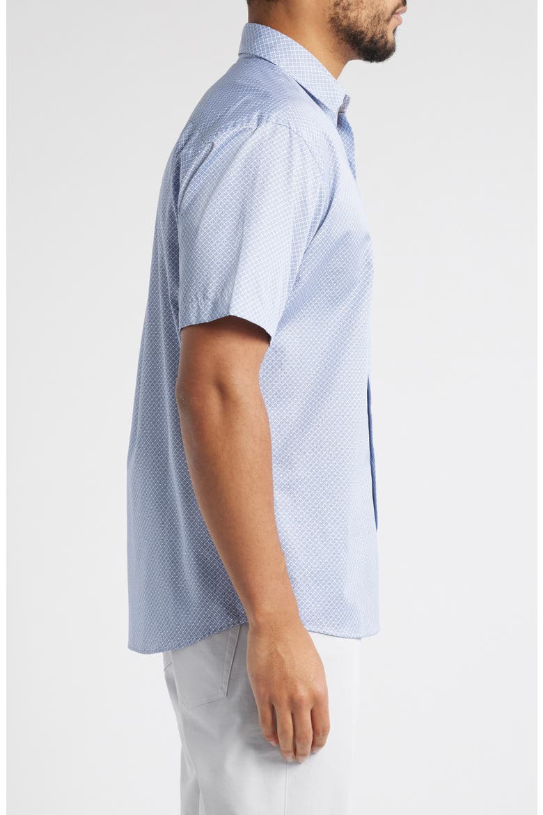 Lennon Geo Print Short Sleeve Cotton Button-Up Shirt, Alternate, color, BLUE FREESIA