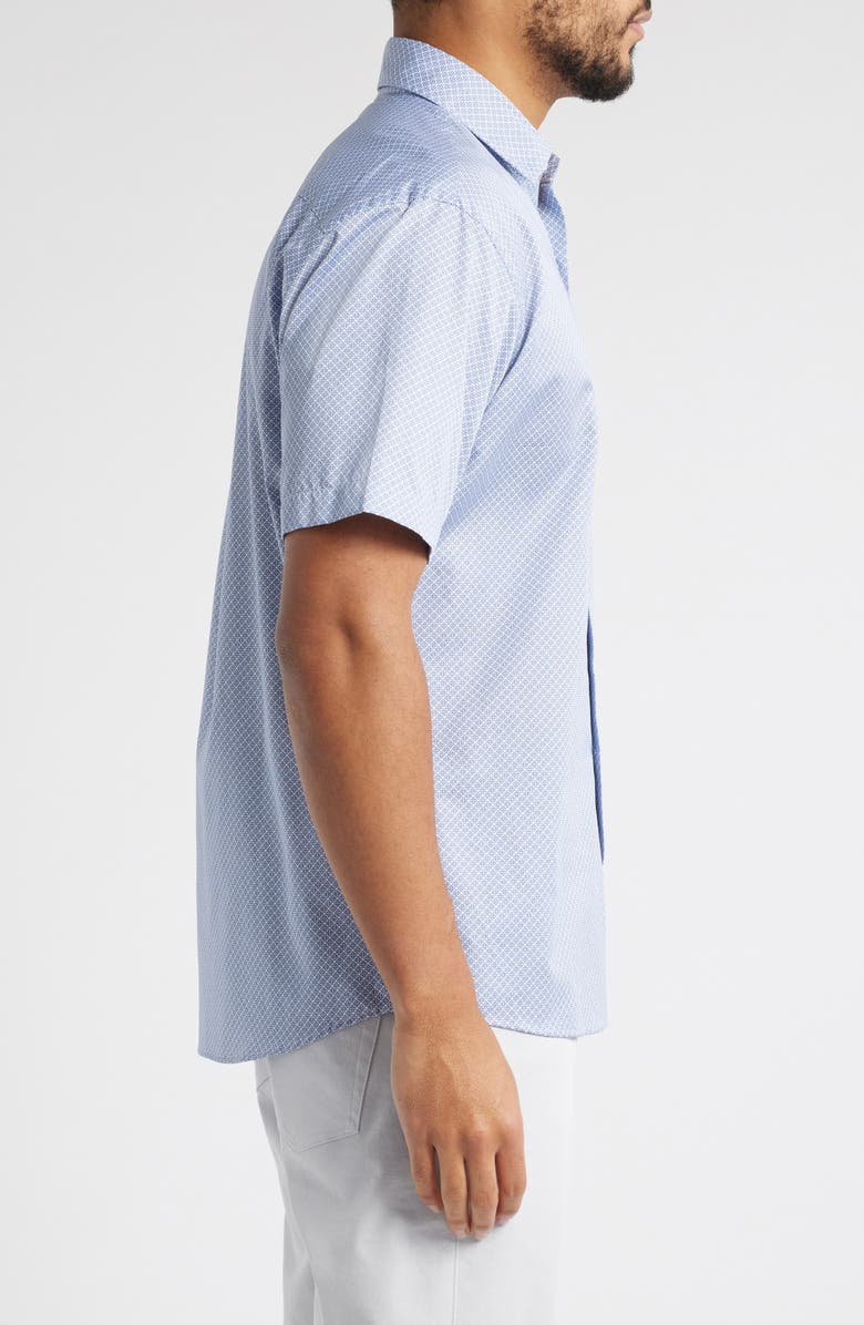 Peter Millar Lennon Geo Print Short Sleeve Cotton Button-Up Shirt, Alternate, color, Blue Freesia
