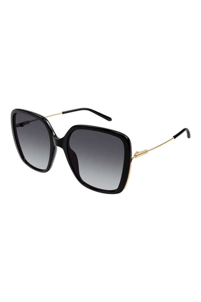 57mm Rectangular Sunglasses, Alternate, color, BLACK