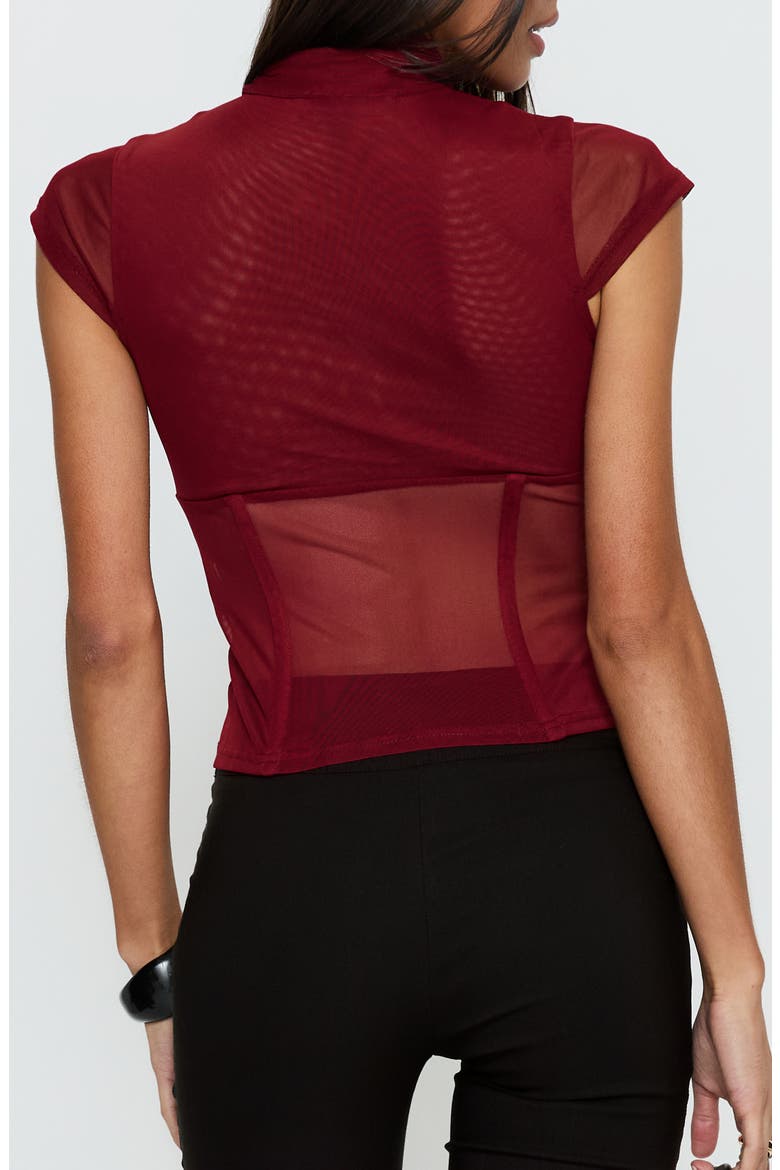 Anistasia Mesh Keyhole Corset Top with Scarf, Alternate, color, BURGUNDY