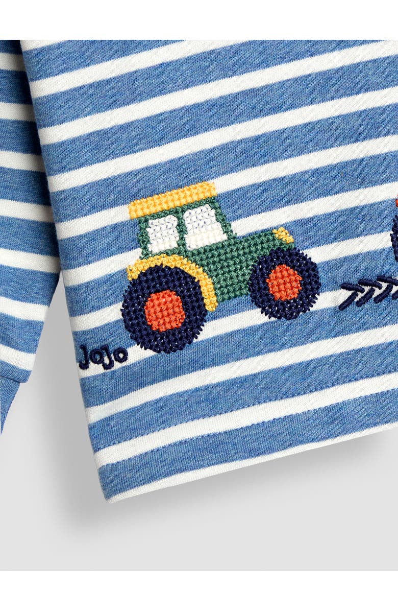 JOJO MAMAN BEBE Stripe Tractor Embroidered Cotton Graphic T-Shirt & Leggings Set, Alternate, color, Denim