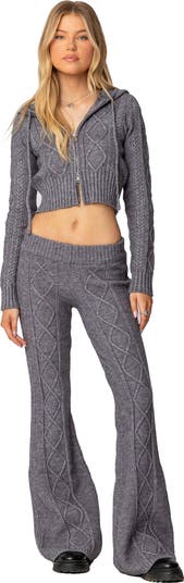 EDIKTED Ray Cable Stitch Knit Flare Sweater Pants | Nordstrom