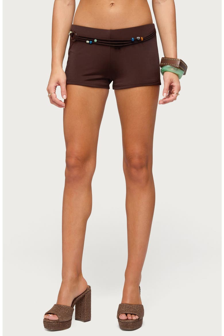 Janya Bead Belt Micro Shorts, Main, color, BROWN