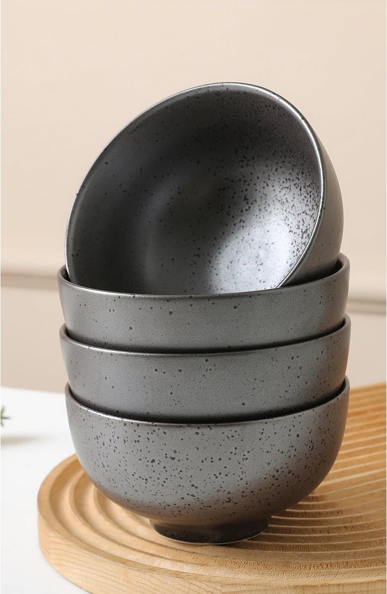 Stone Lain Valencia Porcelain 8-Piece Bowl and Spoon Set, Alternate, color, Metallic Grey