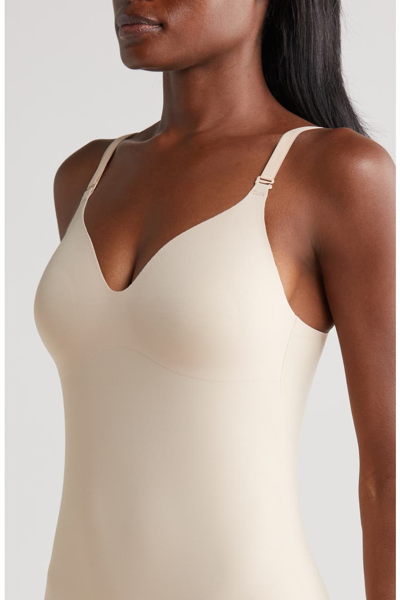 Dress Rehearsal Low Back Shaping Romper, Alternate, color, WARM BEIGE