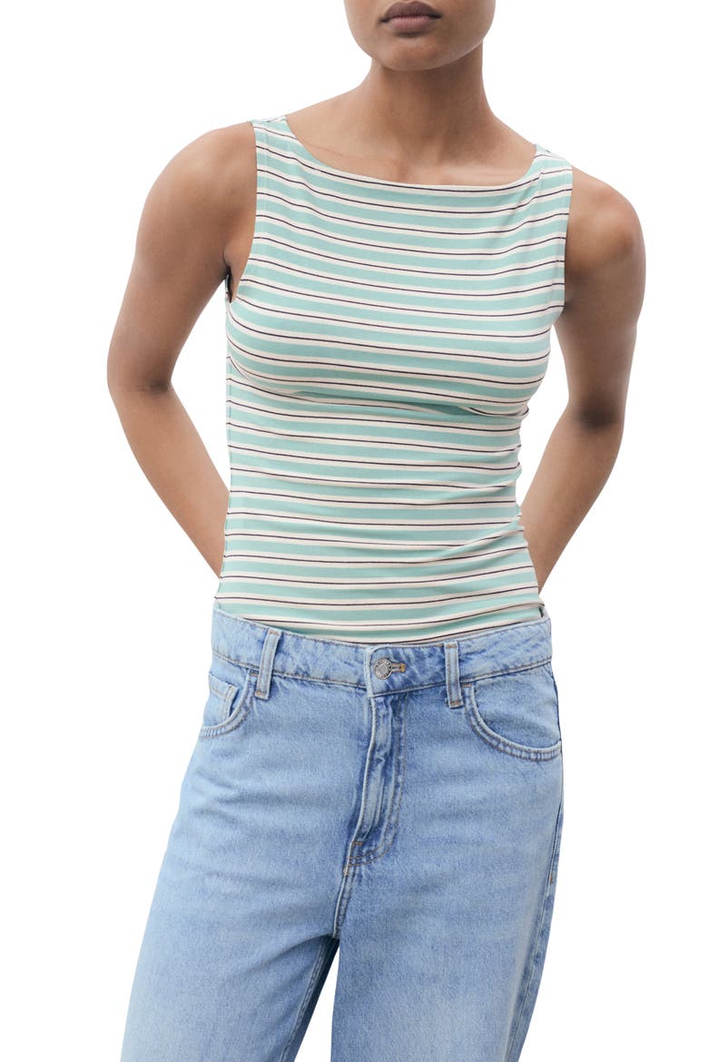 Stripe Boat Neck Tank Top, Main, color, GREEN