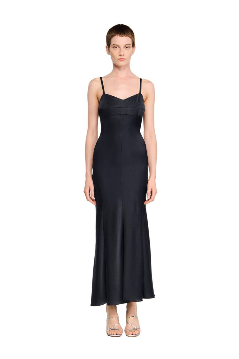 Satin-effect maxi dress, Alternate, color, Navy blue